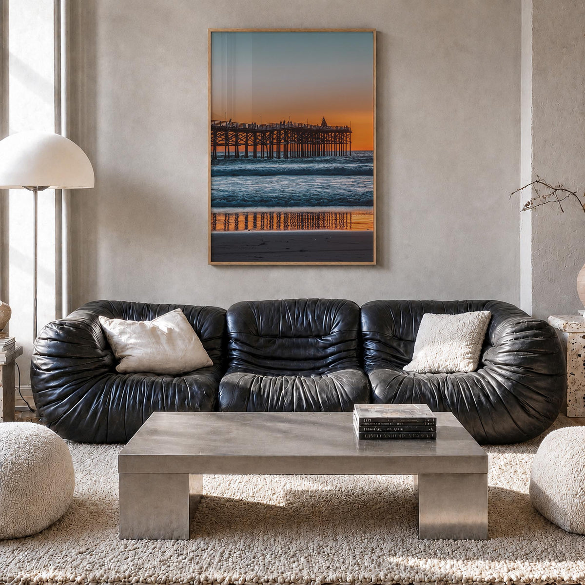 Mission Beach, San Diego colorful photo poster of California, USA – vertical wall art in natural wood frame, hanging on wall