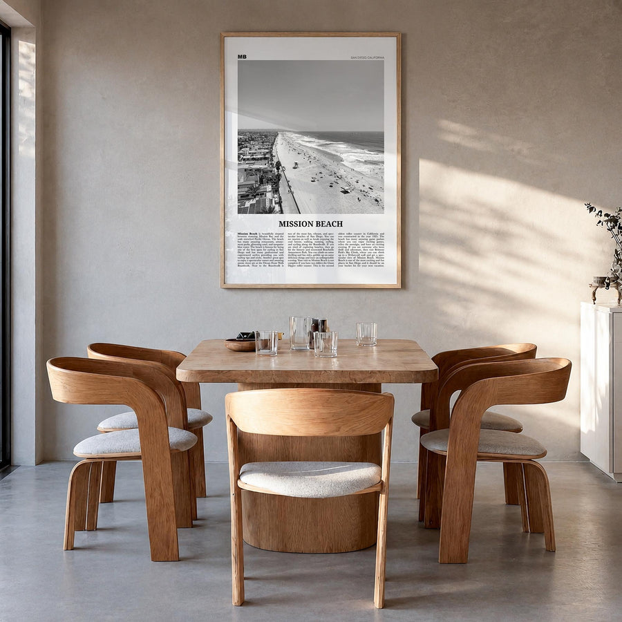 Mission Beach, San Diego no. 1 black & white newspaper poster of California, USA – vertical wall art in natural wood frame, h