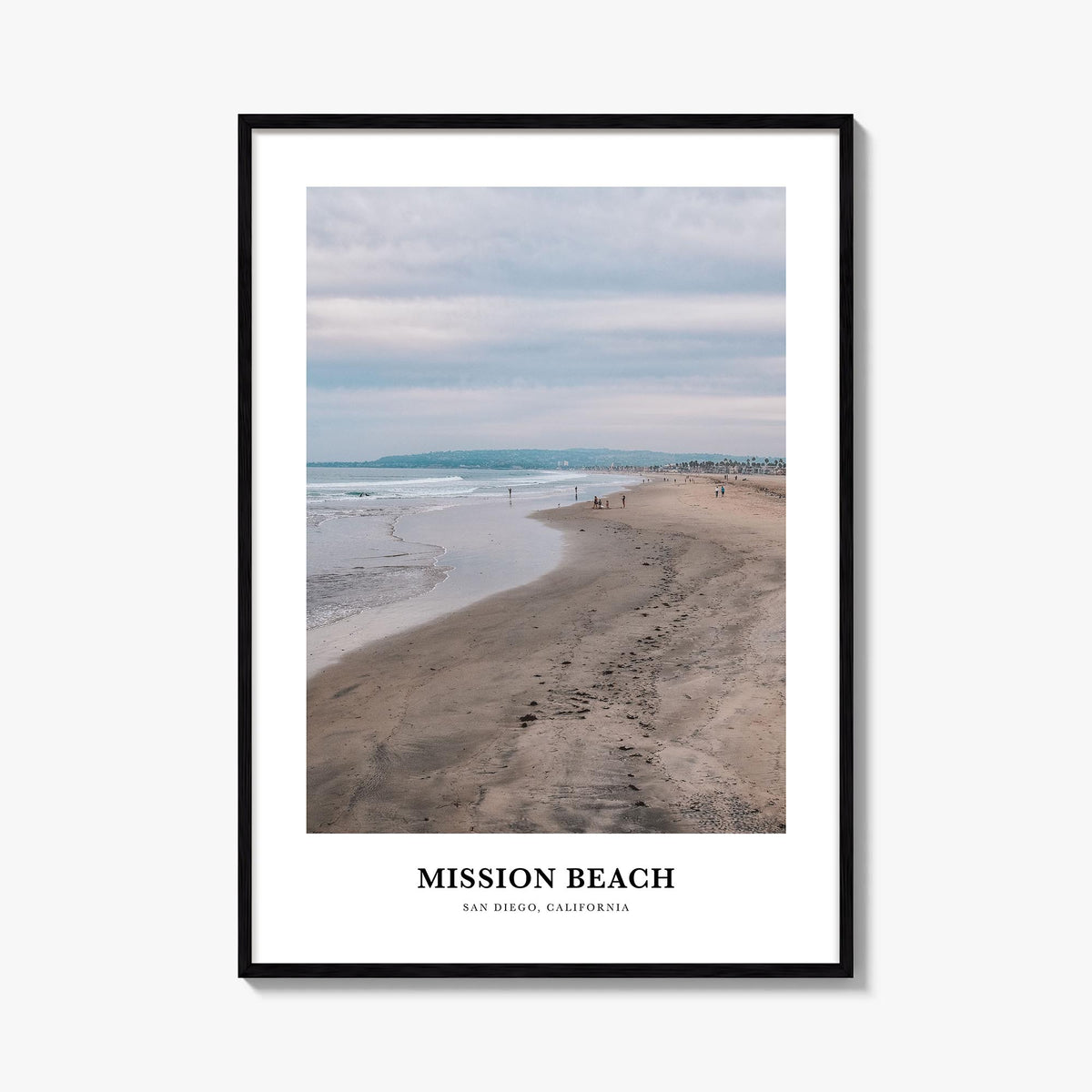 Mission Beach, San Diego no. 1 colorful classic poster of California, USA – vertical wall art, unframed print shown in interi