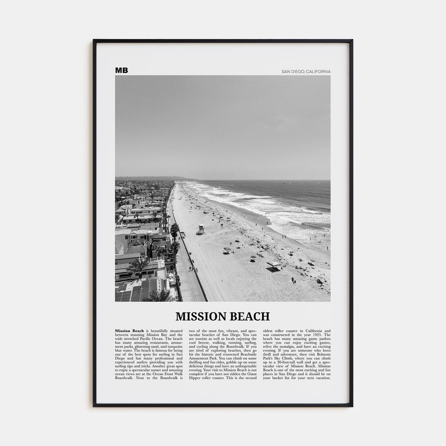 Mission Beach, San Diego No 1 Poster None / 8x12 in Nbourhood Travel B&W Poster