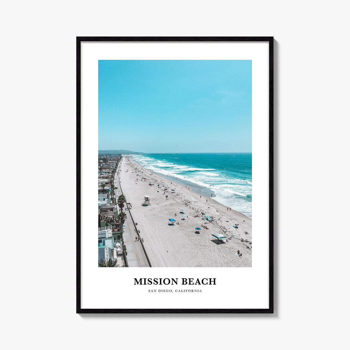 Mission Beach, San Diego no. 2 colorful classic poster of California, USA – vertical wall art, unframed print shown in interi