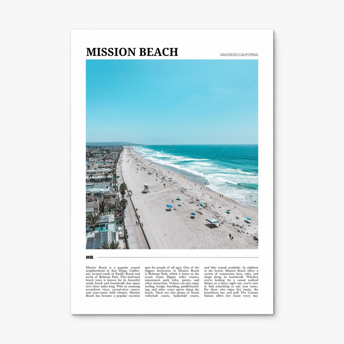 Mission Beach, San Diego Travel No 2 Poster, print only (unframed)