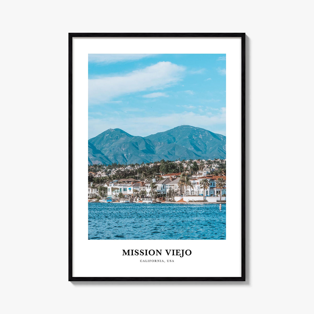 Mission Viejo colorful classic poster of California, USA – vertical wall art, unframed print shown in interior mockup
