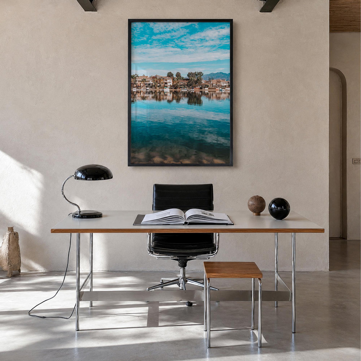 Mission Viejo colorful photo poster of California, USA – vertical wall art in black wood frame, hanging on wall