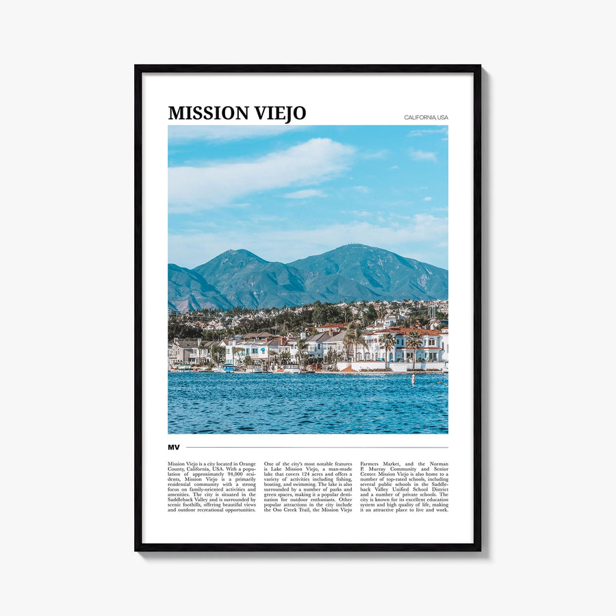 Mission Viejo colorful travel poster of California, USA – vertical wall art, unframed print shown in interior mockup