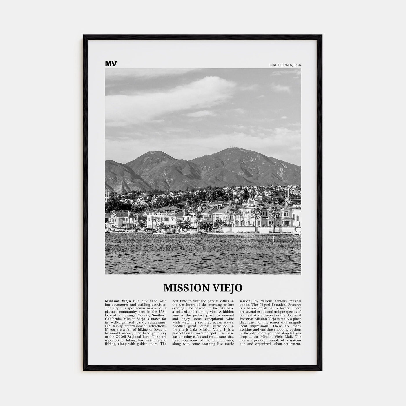 Mission Viejo Poster Black Wood / 8x12 in Nbourhood Travel B&W Poster