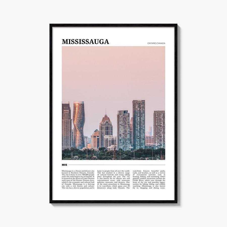 Mississauga colorful travel poster of Canada – vertical wall art, unframed print shown in interior mockup