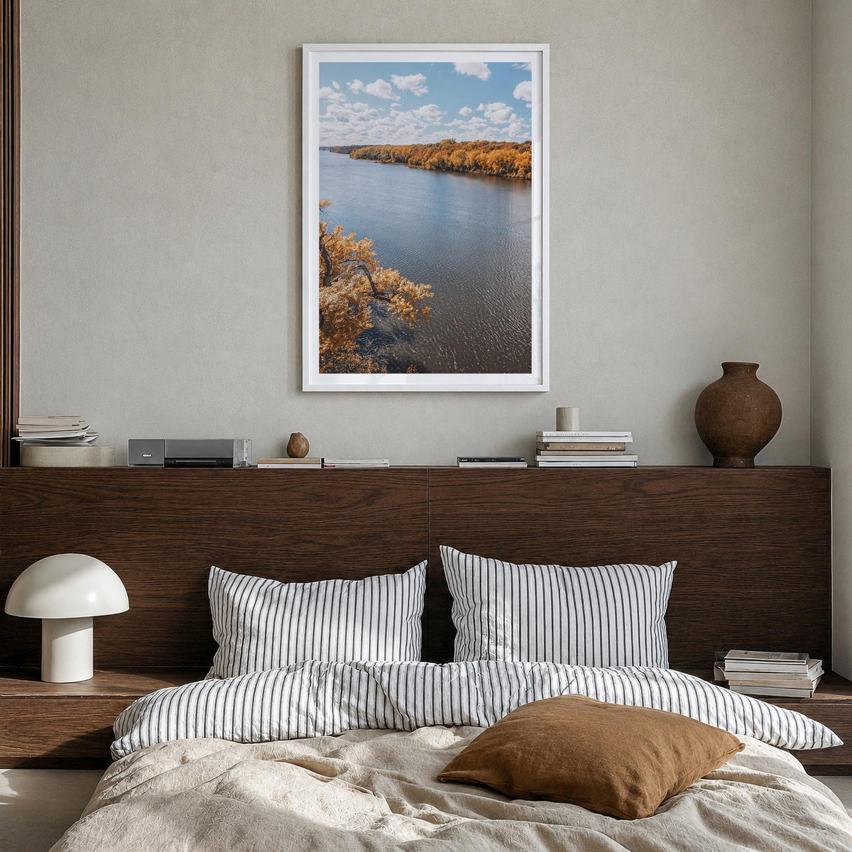 Mississippi colorful photo poster of United States – vertical wall art in white wood frame with white border, hanging on wall