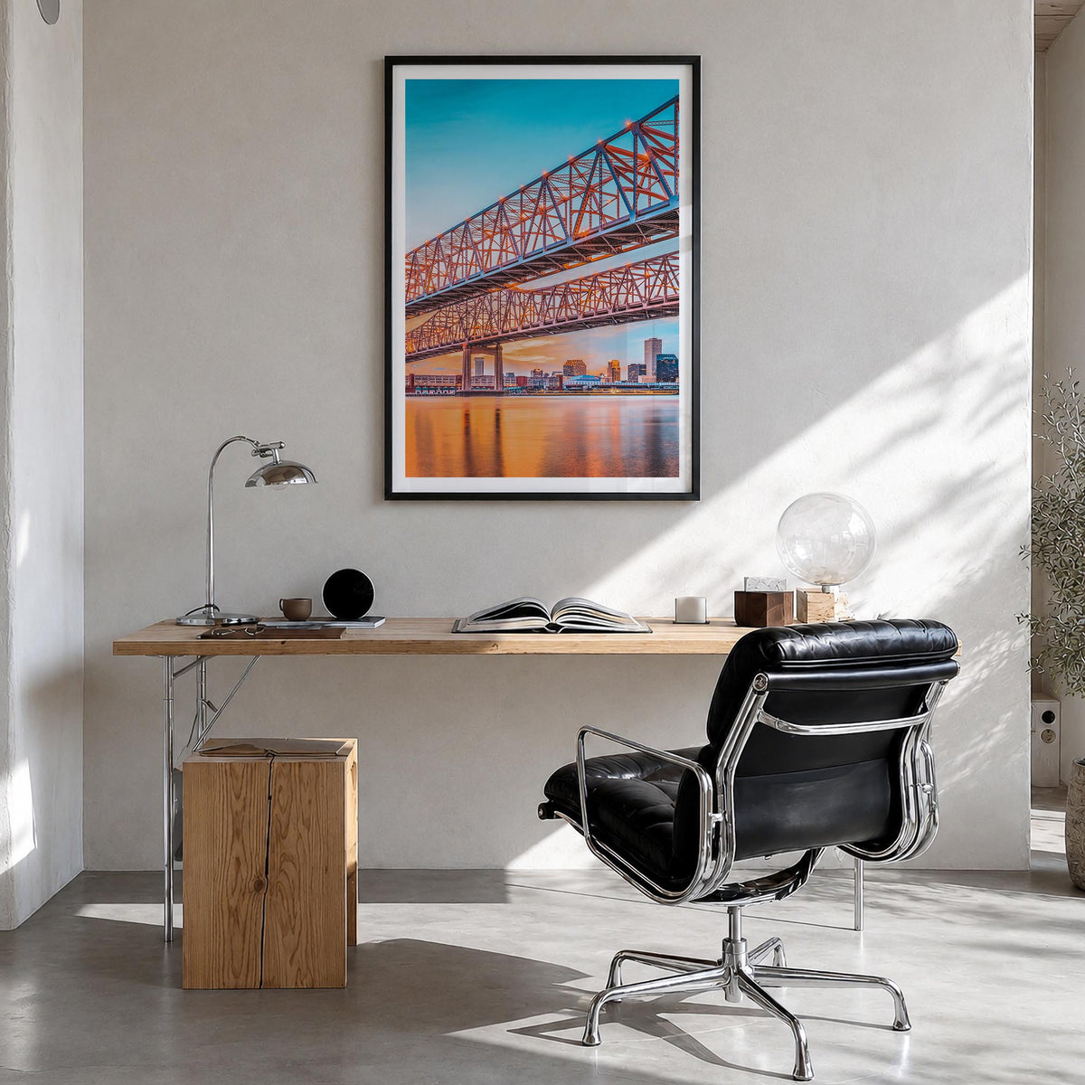 Mississippi River colorful photo poster of United States – vertical wall art in black wood frame with white border, hanging o