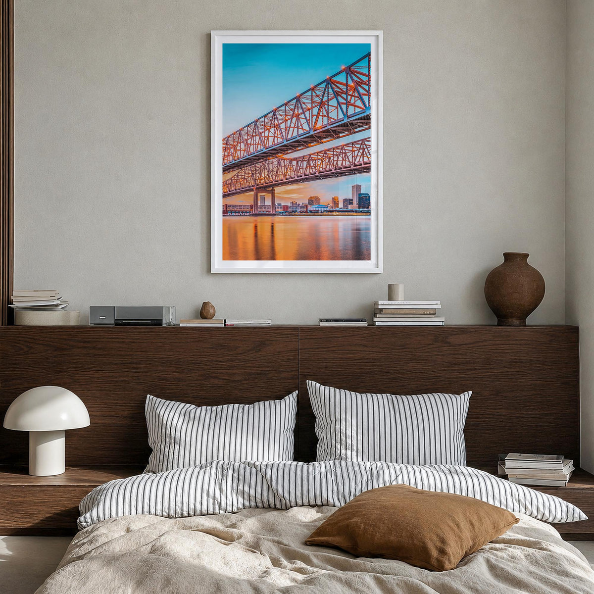 Mississippi River colorful photo poster of United States – vertical wall art in white wood frame with white border, hanging o