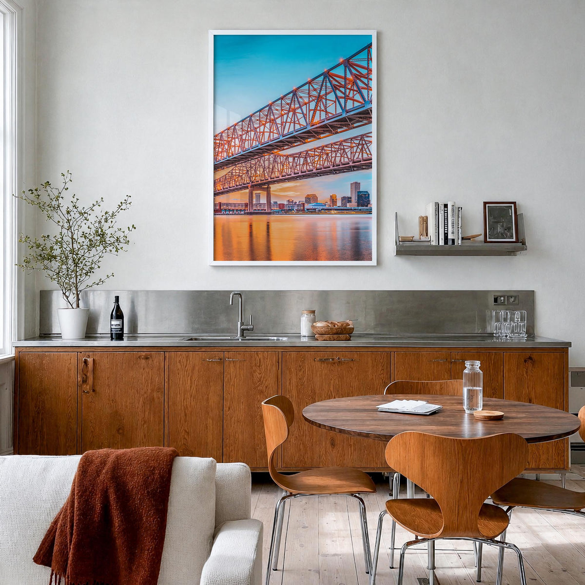 Mississippi River colorful photo poster of United States – vertical wall art in white wood frame, hanging on wall