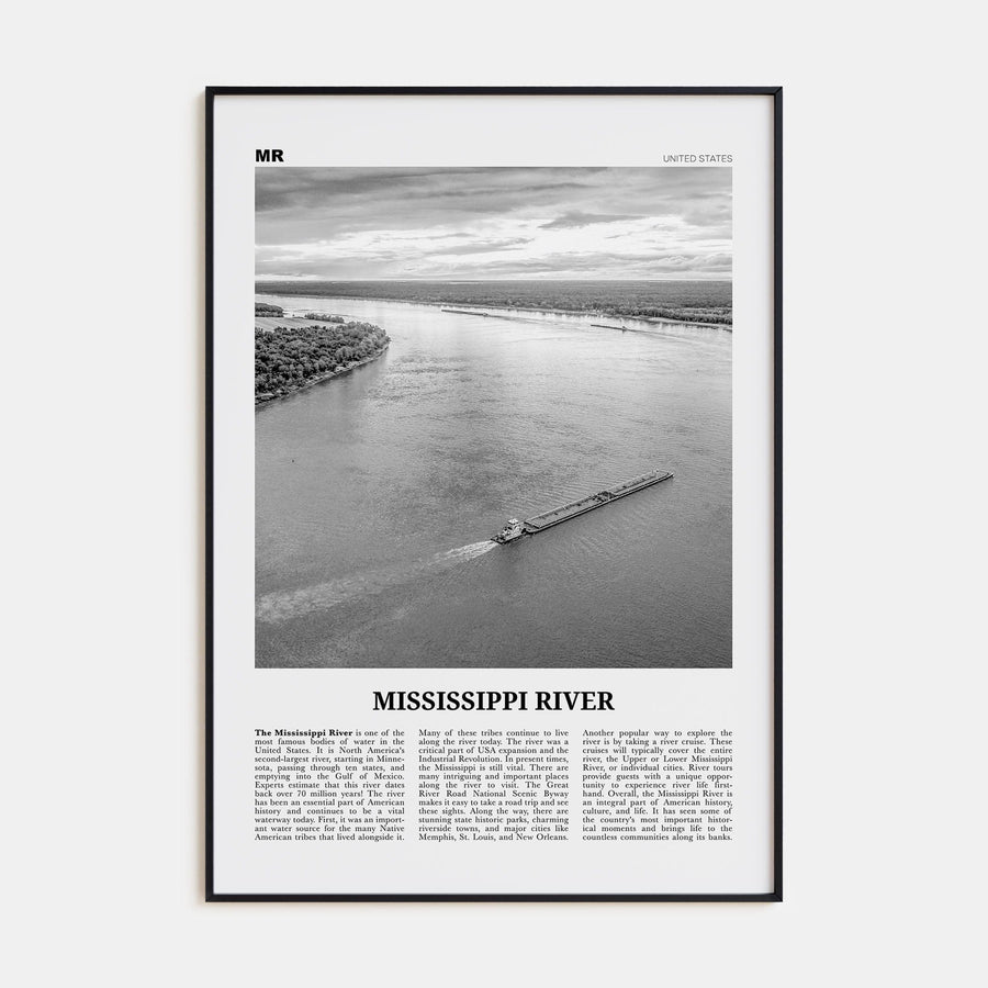 Mississippi River Poster None / 8x12 in Nbourhood Travel B&W Poster