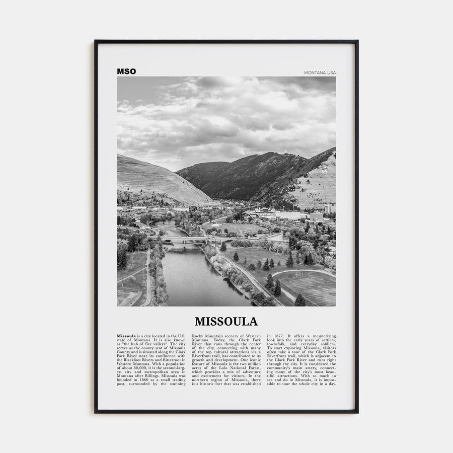 Missoula Poster None / 8x12 in Nbourhood Travel B&W Poster