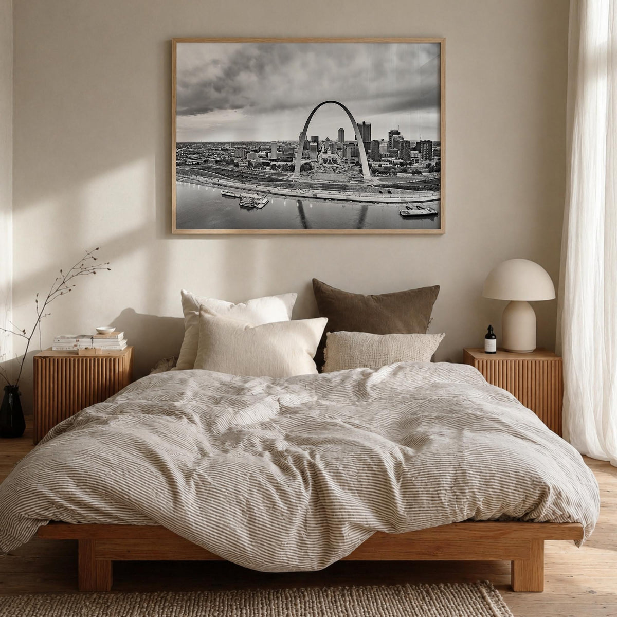 Missouri black & white photo poster of United States – horizontal wall art in natural wood frame, hanging on wall