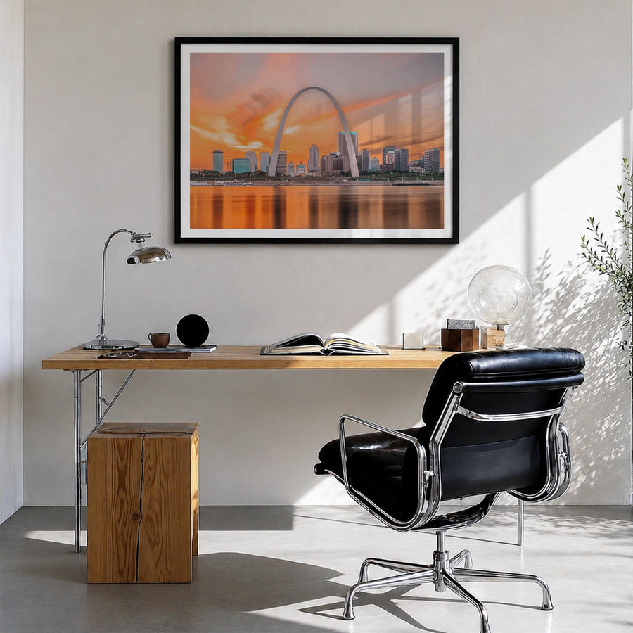 Missouri colorful photo poster of United States – horizontal wall art in black wood frame with white border, hanging on wall