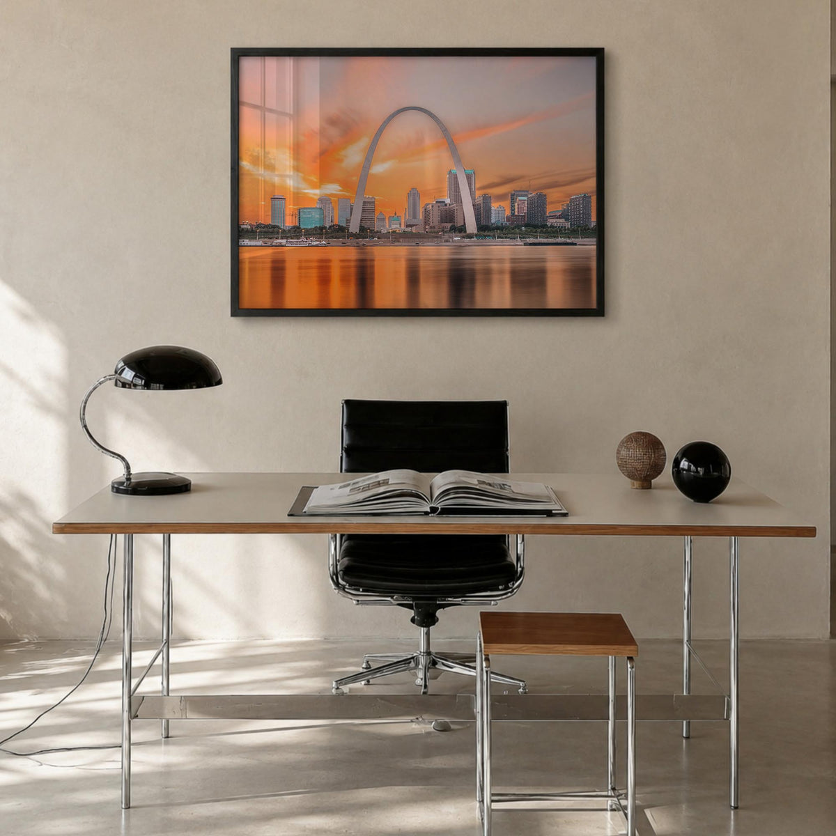 Missouri colorful photo poster of United States – horizontal wall art in black wood frame, hanging on wall