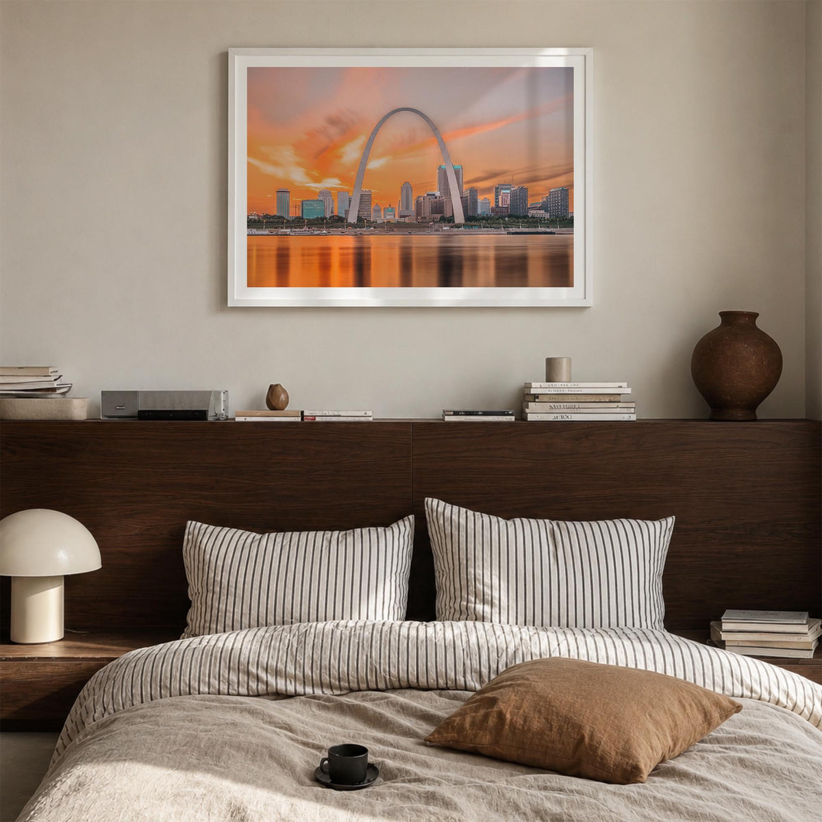Missouri colorful photo poster of United States – horizontal wall art in white wood frame with white border, hanging on wall