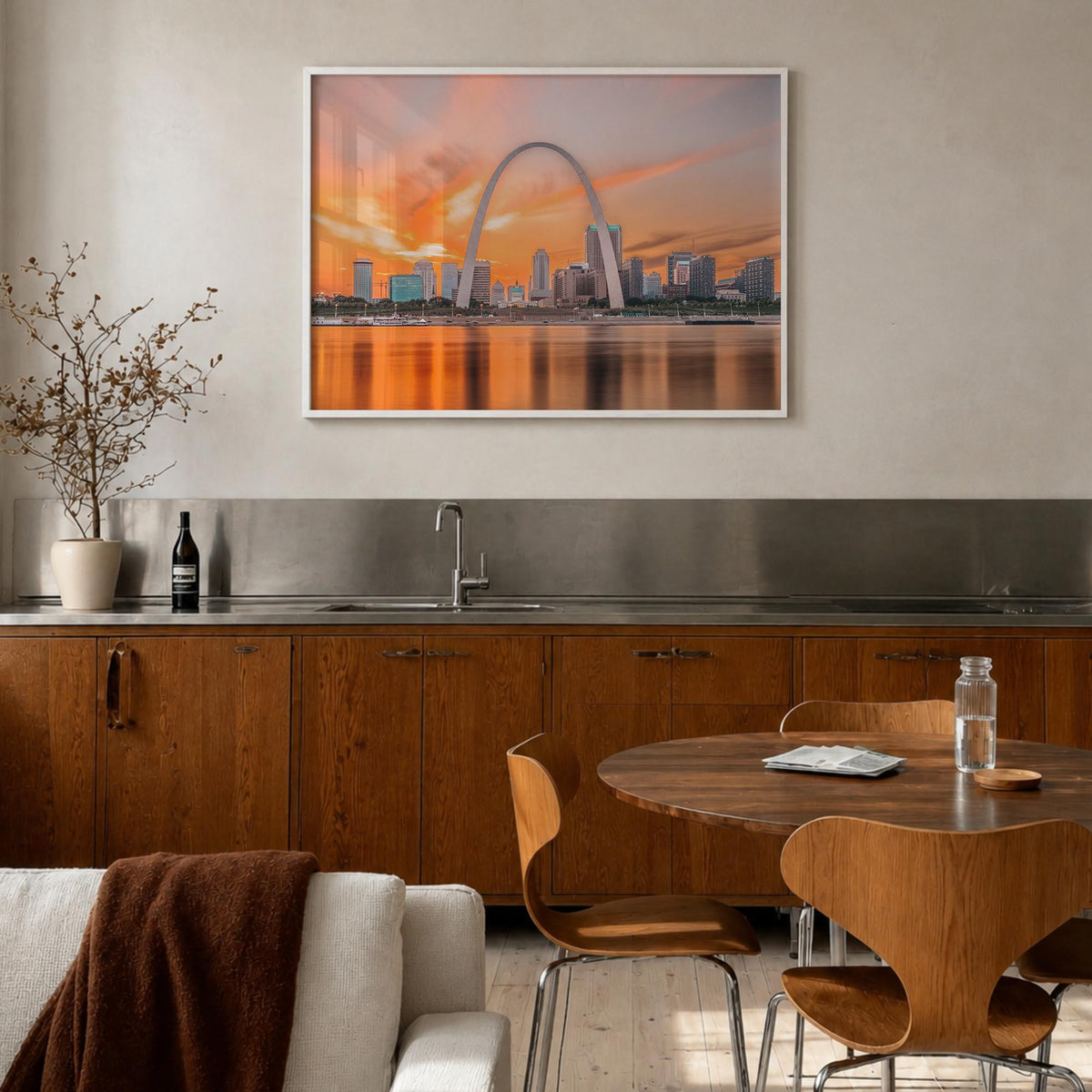 Missouri colorful photo poster of United States – horizontal wall art in white wood frame, hanging on wall