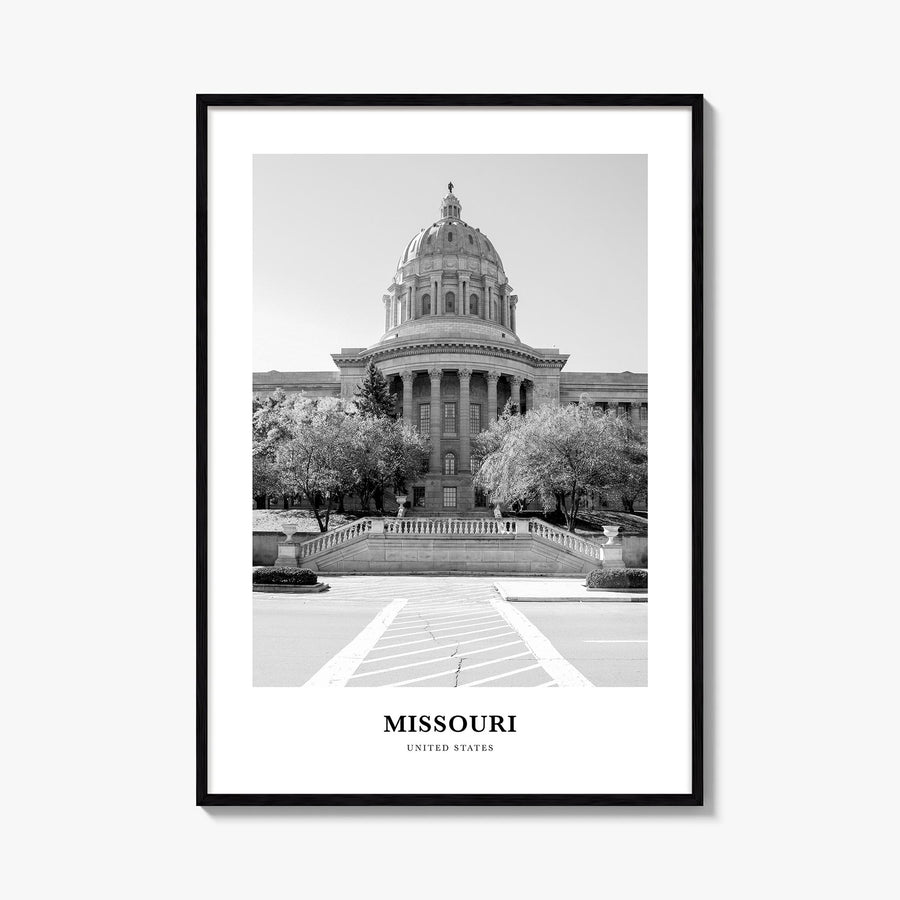 Missouri no. 1 black & white classic poster of United States – vertical wall art, unframed print shown in interior mockup