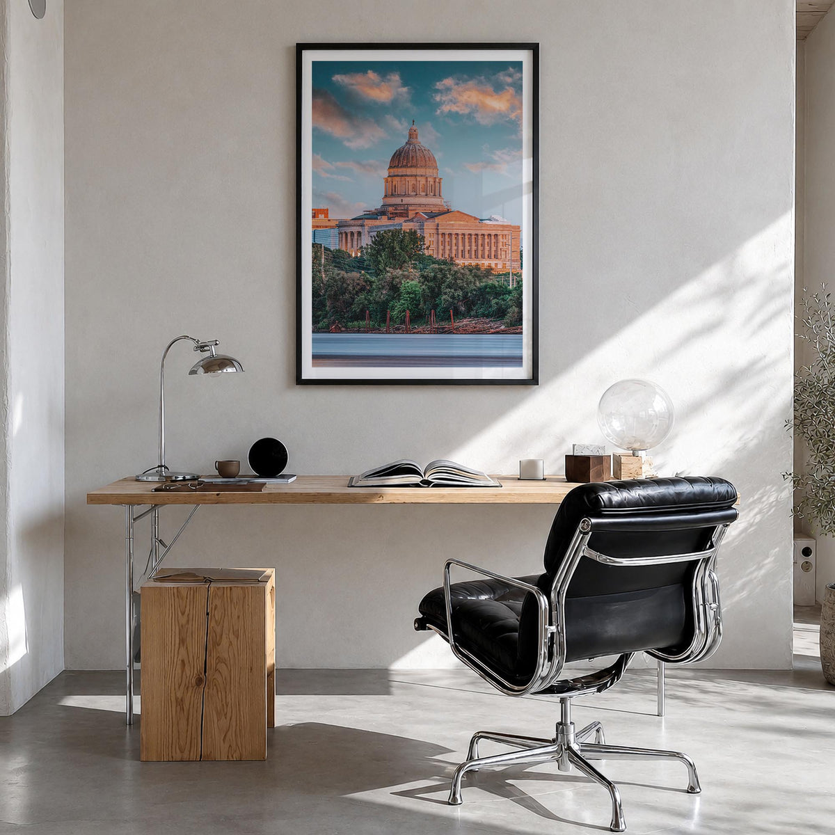Missouri no. 1 colorful photo poster of United States – vertical wall art in black wood frame with white border, hanging on w
