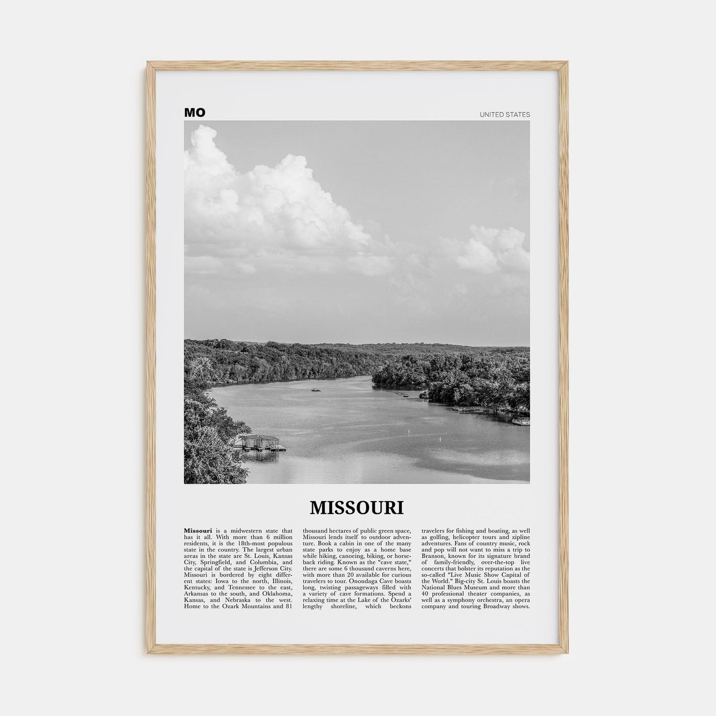 Missouri No 1 Poster Natural Wood / 8x12 in Nbourhood Travel B&W Poster