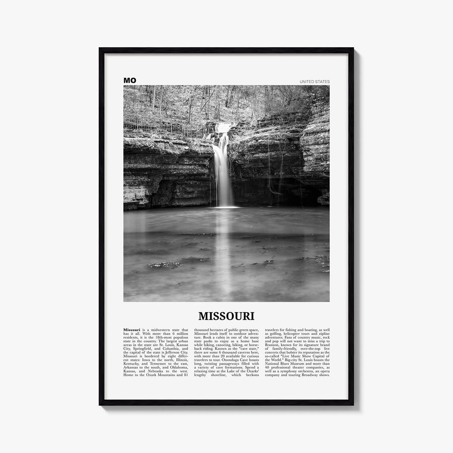 Missouri no. 2 black & white newspaper poster of United States – vertical wall art, unframed print shown in interior mockup