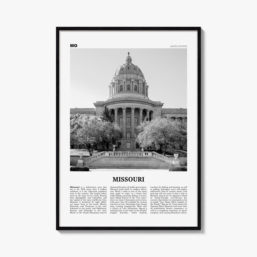 Missouri no. 3 black & white newspaper poster of United States – vertical wall art, unframed print shown in interior mockup