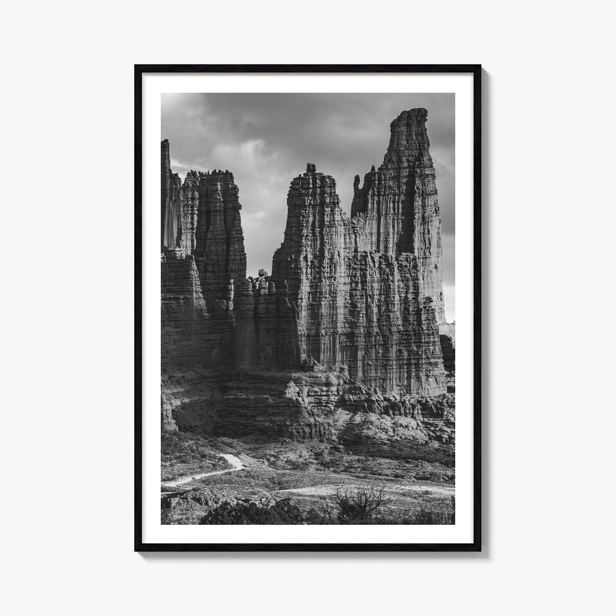 Moab black & white photo poster of Utah, USA – vertical wall art, unframed print shown in interior mockup