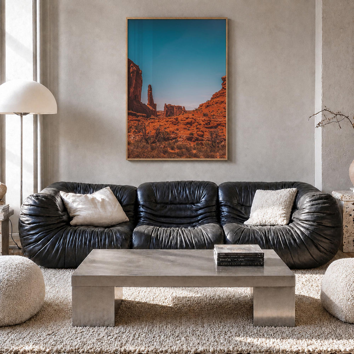 Moab colorful photo poster of Utah, USA – vertical wall art in natural wood frame, hanging on wall