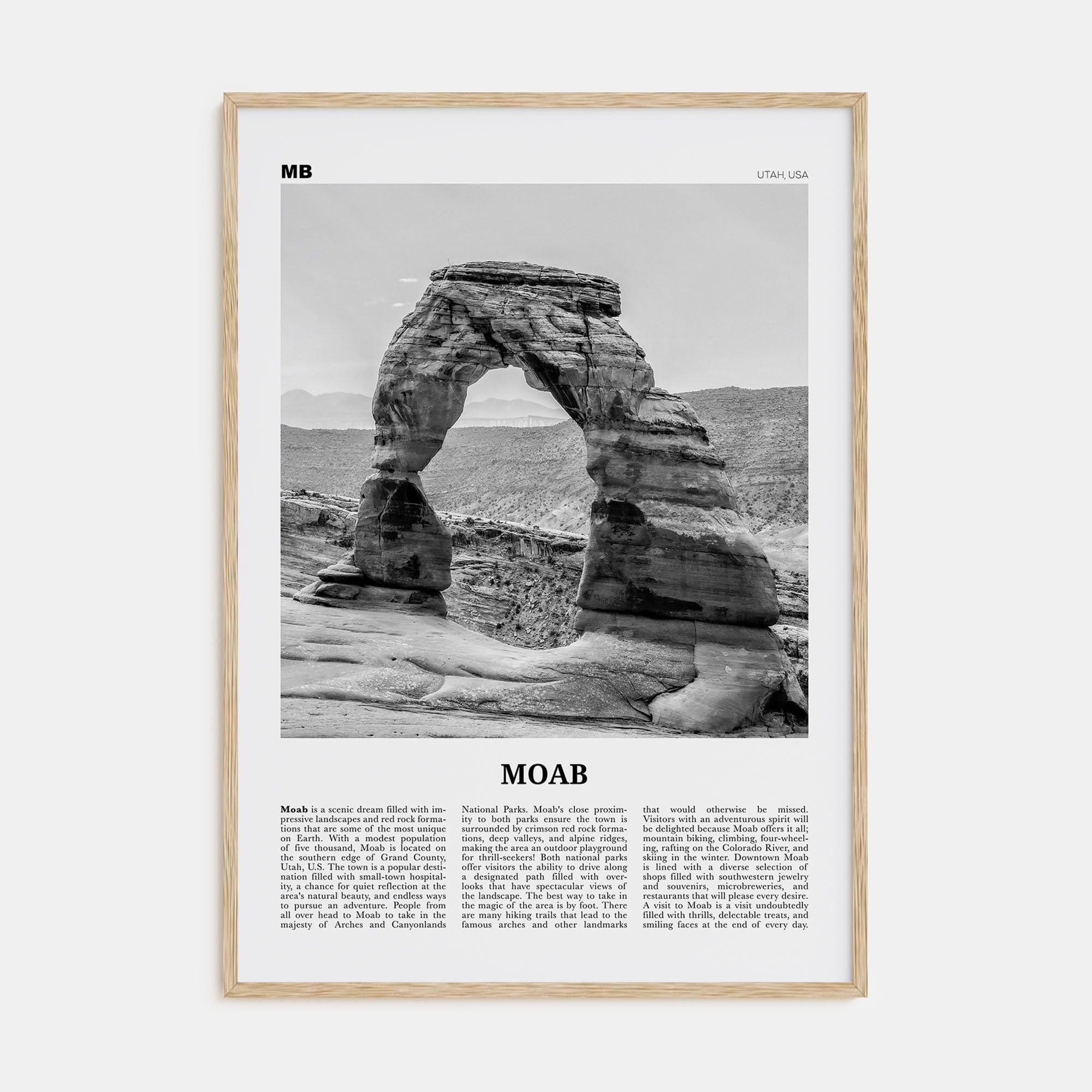 Moab Poster Natural Wood / 8x12 in Nbourhood Travel B&W Poster