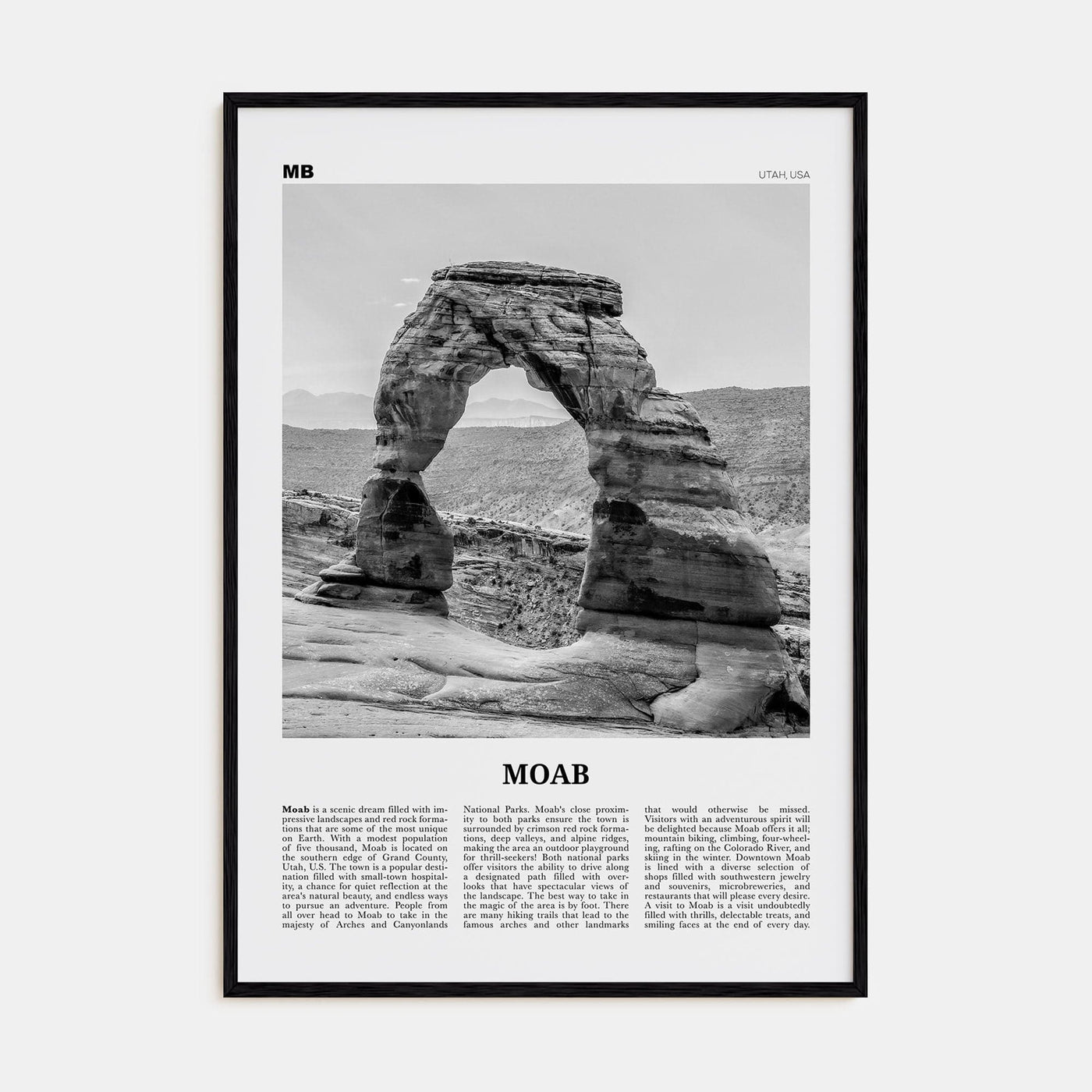 Moab Poster Black Wood / 8x12 in Nbourhood Travel B&W Poster