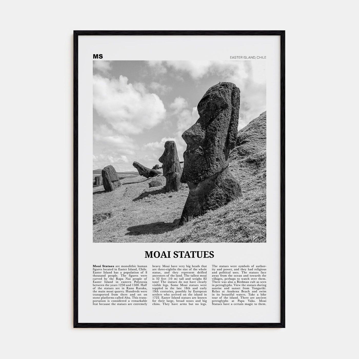 Moai Statues Poster Black Wood / 8x12 in Nbourhood Travel B&W Poster