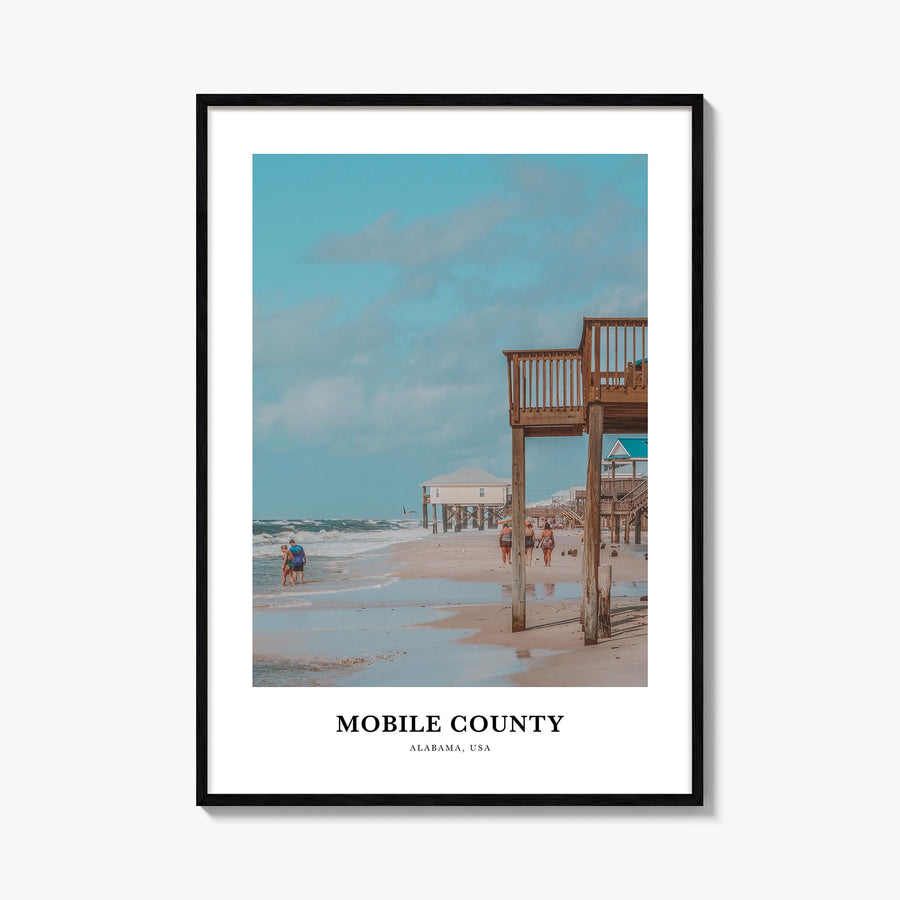 Mobile County colorful classic poster of Alabama, USA – vertical wall art, unframed print shown in interior mockup
