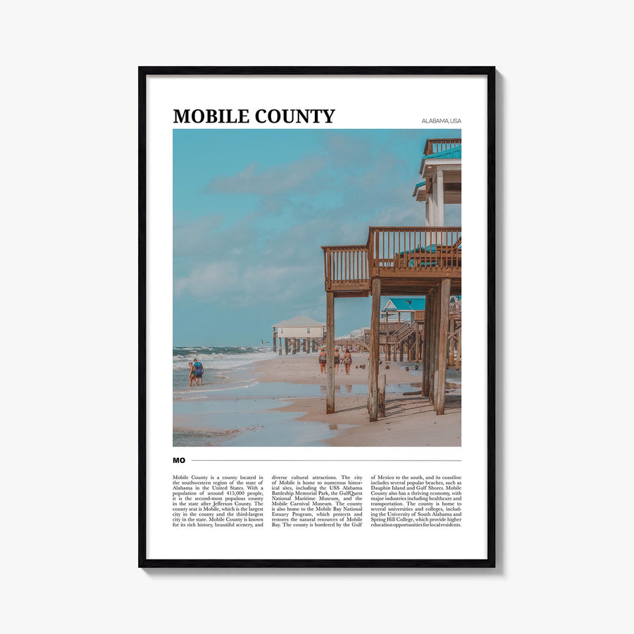 Mobile County colorful travel poster of Alabama, USA – vertical wall art, unframed print shown in interior mockup
