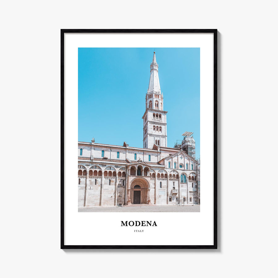 Modena colorful classic poster of Italy – vertical wall art, unframed print shown in interior mockup