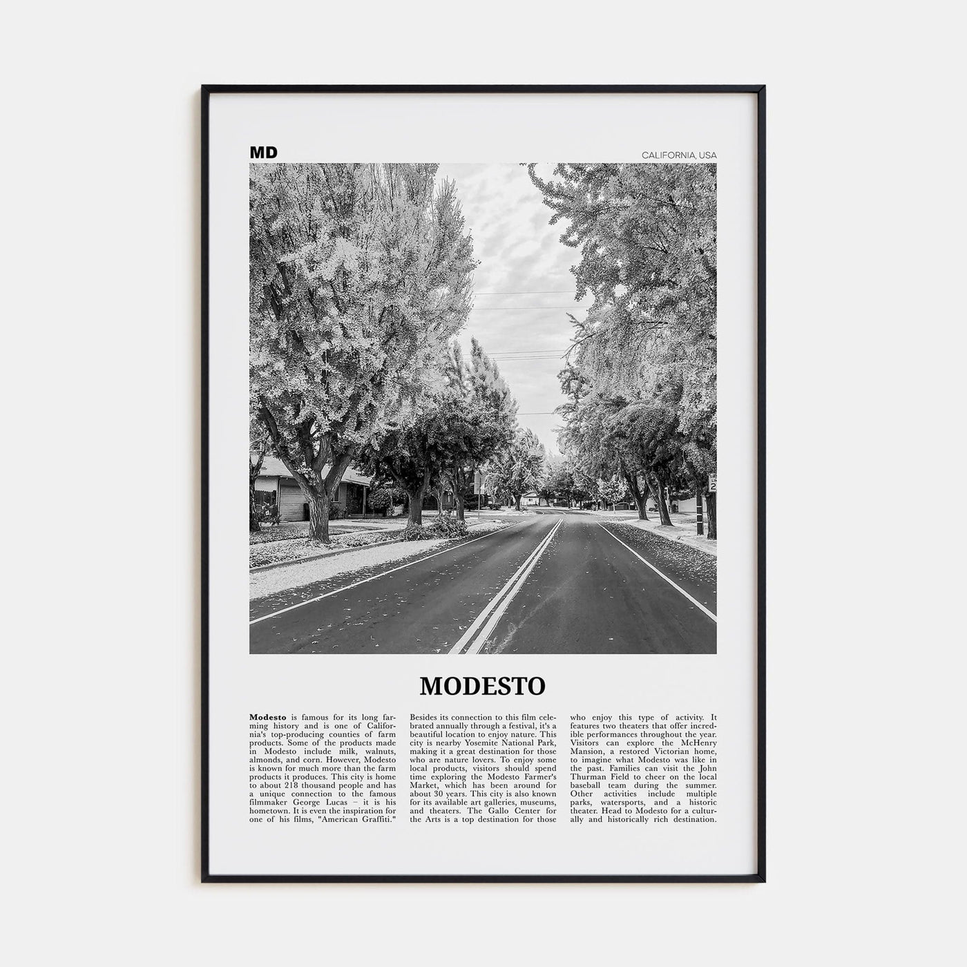 Modesto Poster None / 8x12 in Nbourhood Travel B&W Poster