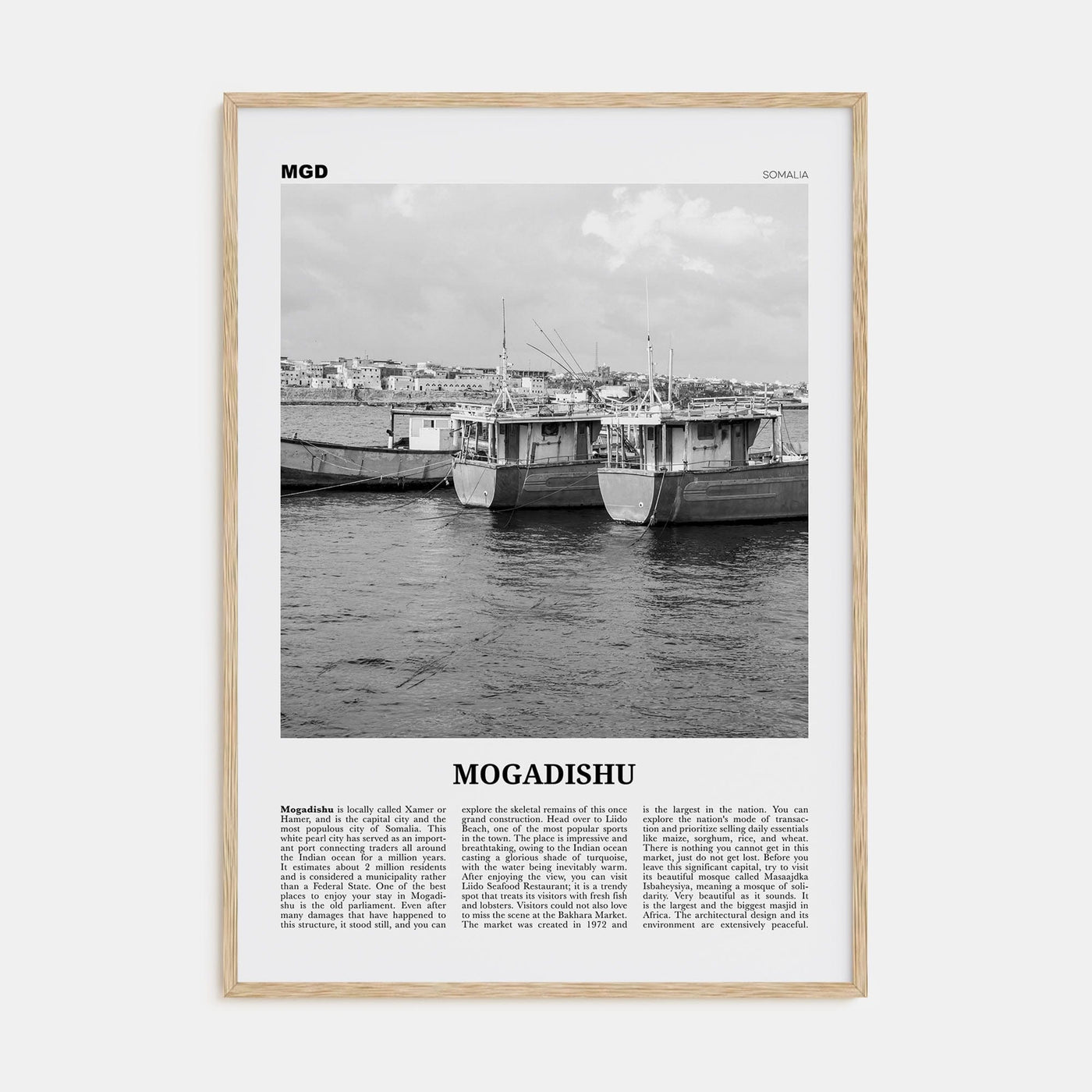 Mogadishu Poster Natural Wood / 8x12 in Nbourhood Travel B&W Poster