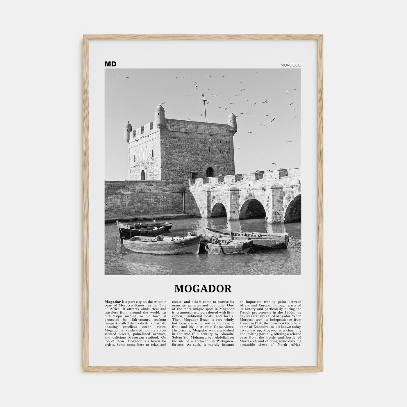 Mogador Poster Natural Wood / 8x12 in Nbourhood Travel B&W Poster