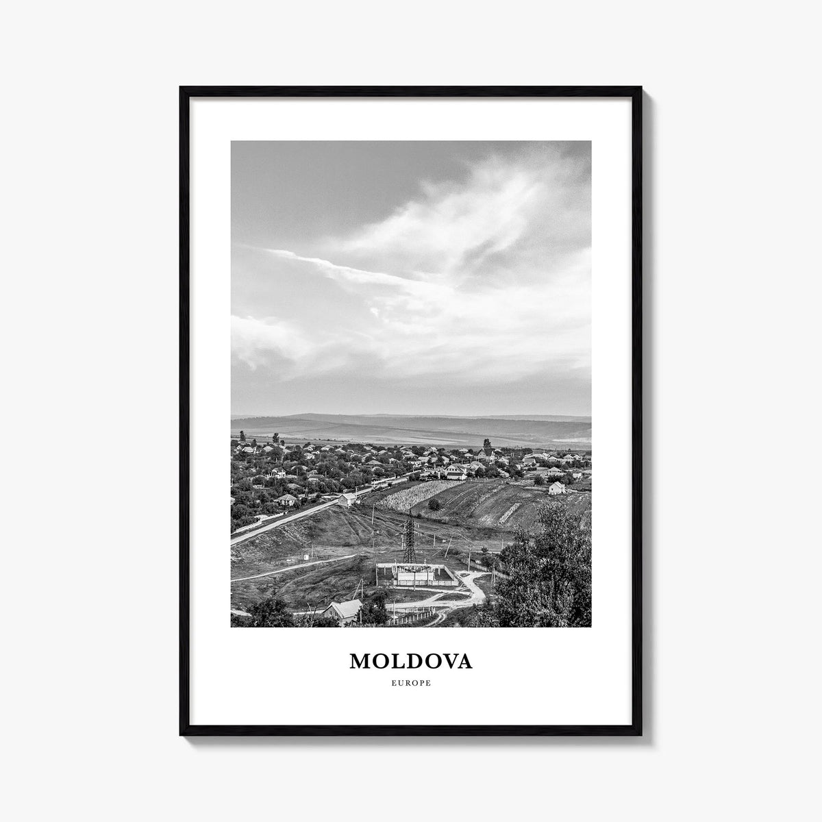 Moldova black & white classic poster of Europe – vertical wall art, unframed print shown in interior mockup