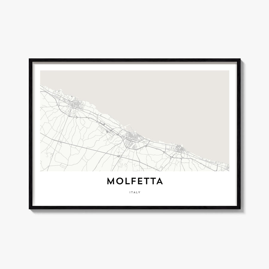 Molfetta black & white map poster of Italy – horizontal wall art, unframed print shown in interior mockup