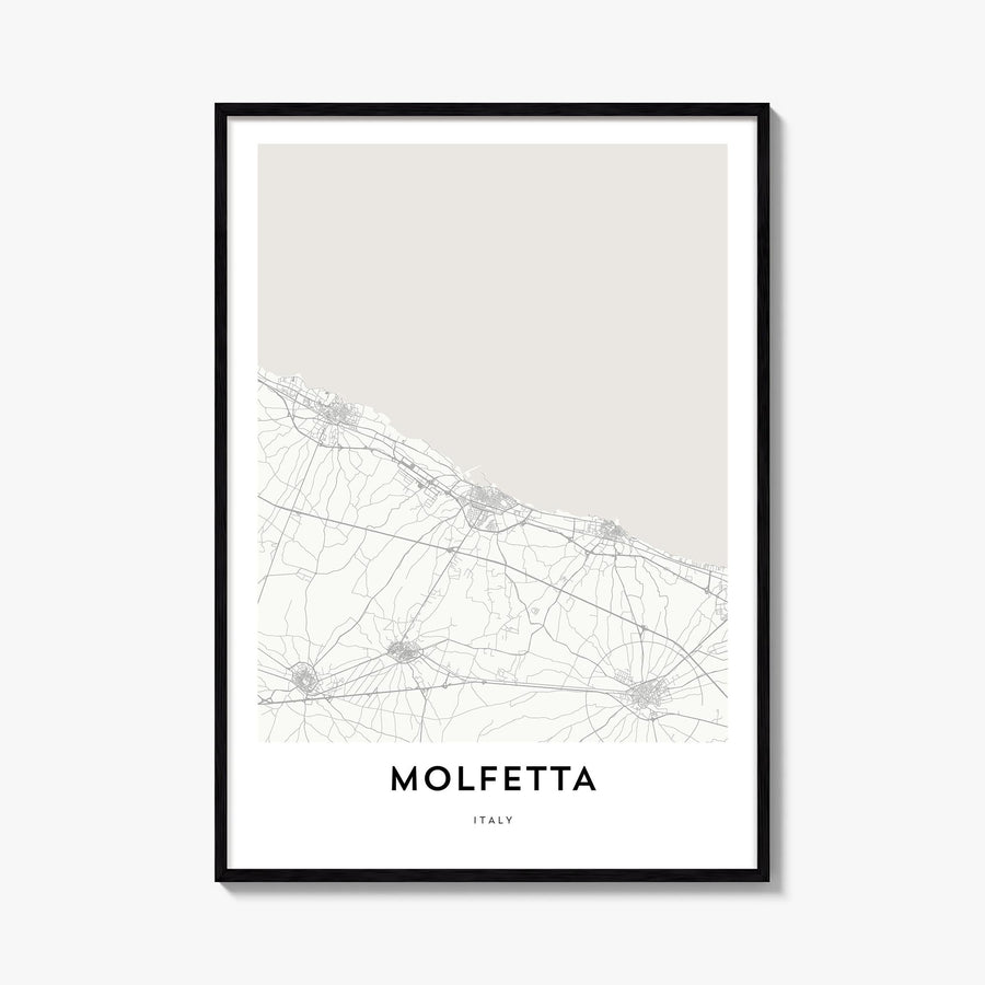 Molfetta black & white map poster of Italy – vertical wall art, unframed print shown in interior mockup