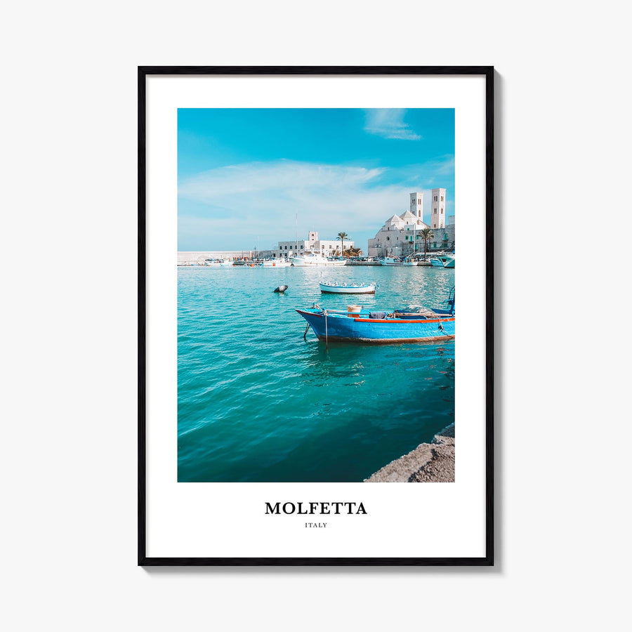 Molfetta colorful classic poster of Italy – vertical wall art, unframed print shown in interior mockup