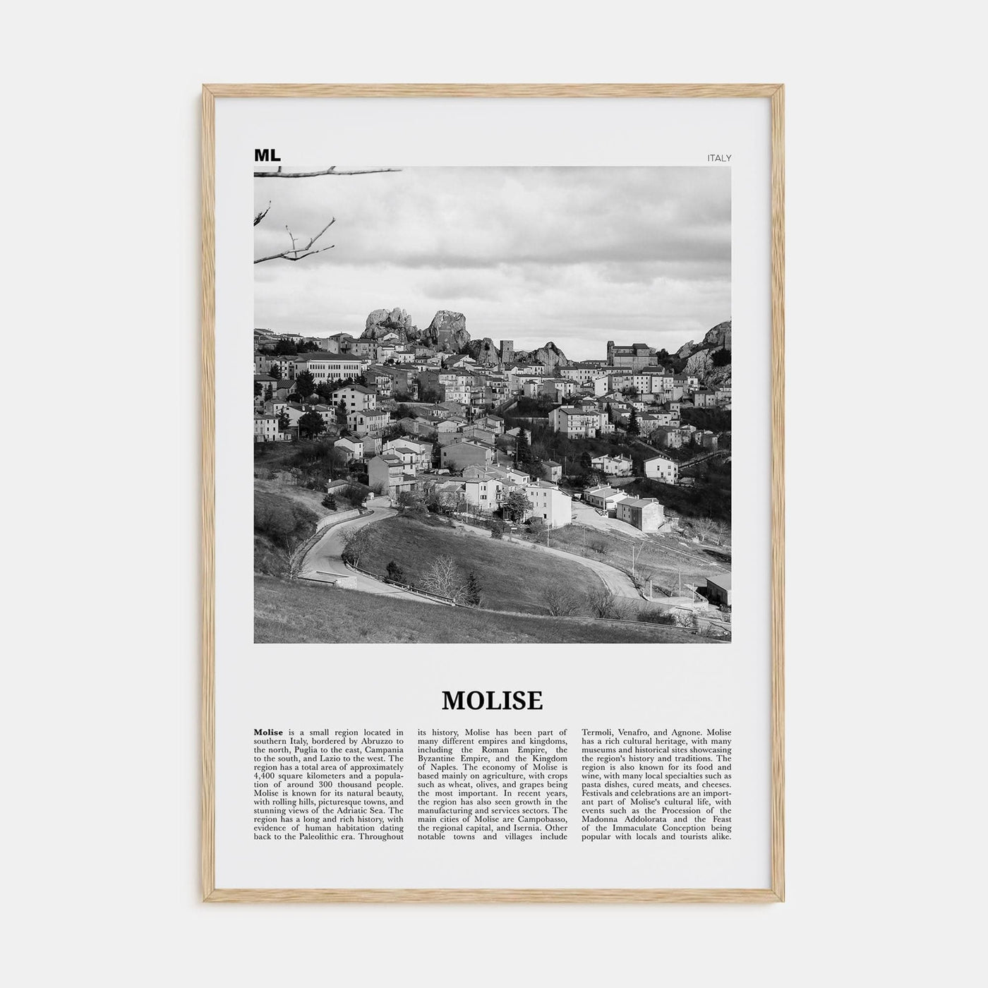 Molise Poster Natural Wood / 8x12 in Nbourhood Travel B&W Poster