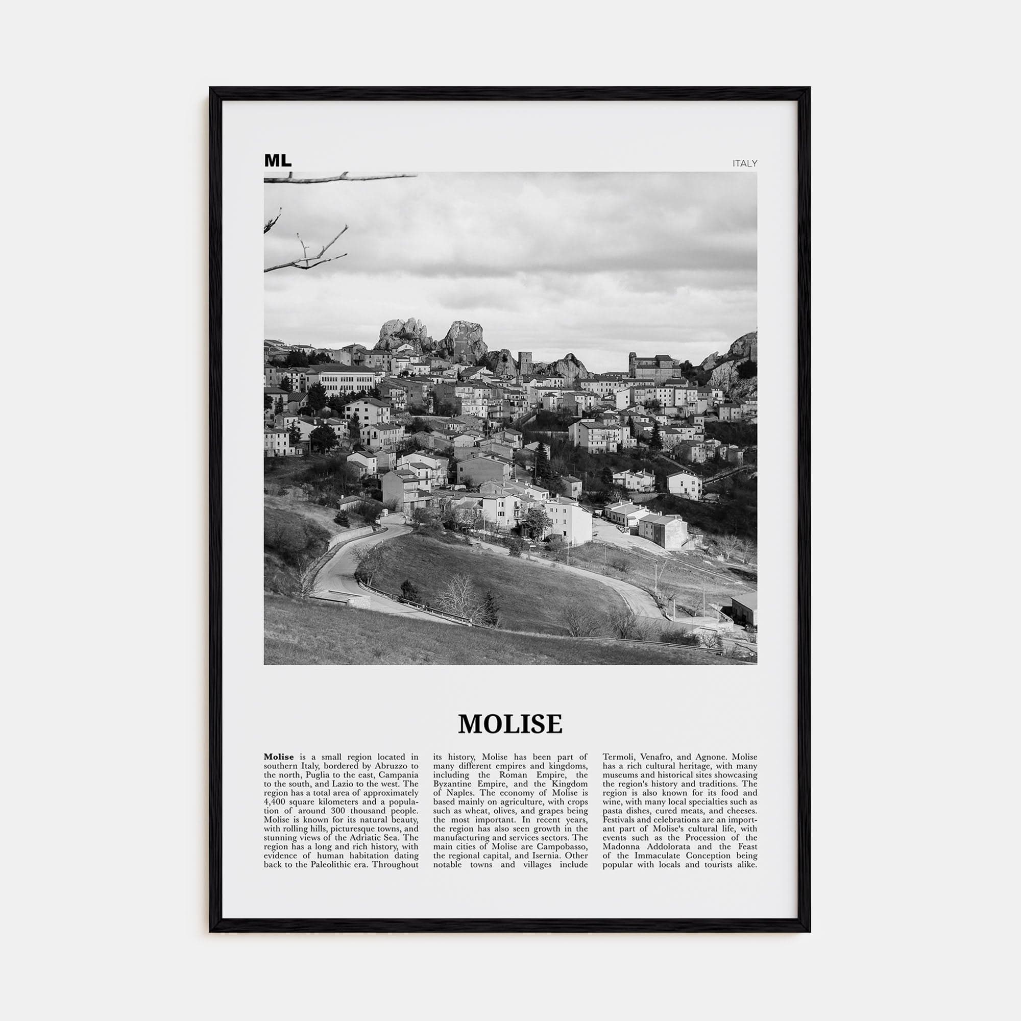 Molise Poster Black Wood / 8x12 in Nbourhood Travel B&W Poster