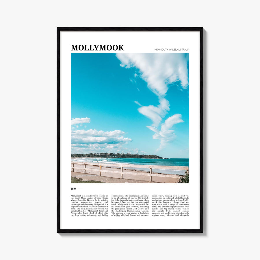 Mollymook colorful travel poster of New South Wales, Australia – vertical wall art, unframed print shown in interior mockup