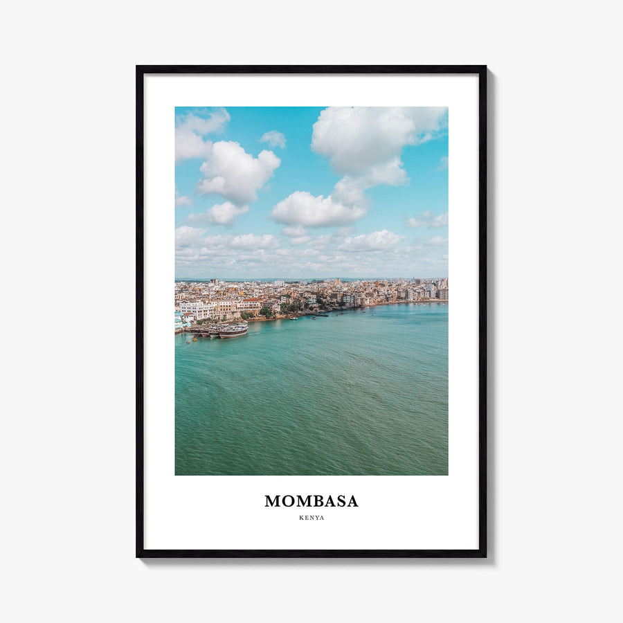 Mombasa colorful classic poster of Kenya – vertical wall art, unframed print shown in interior mockup