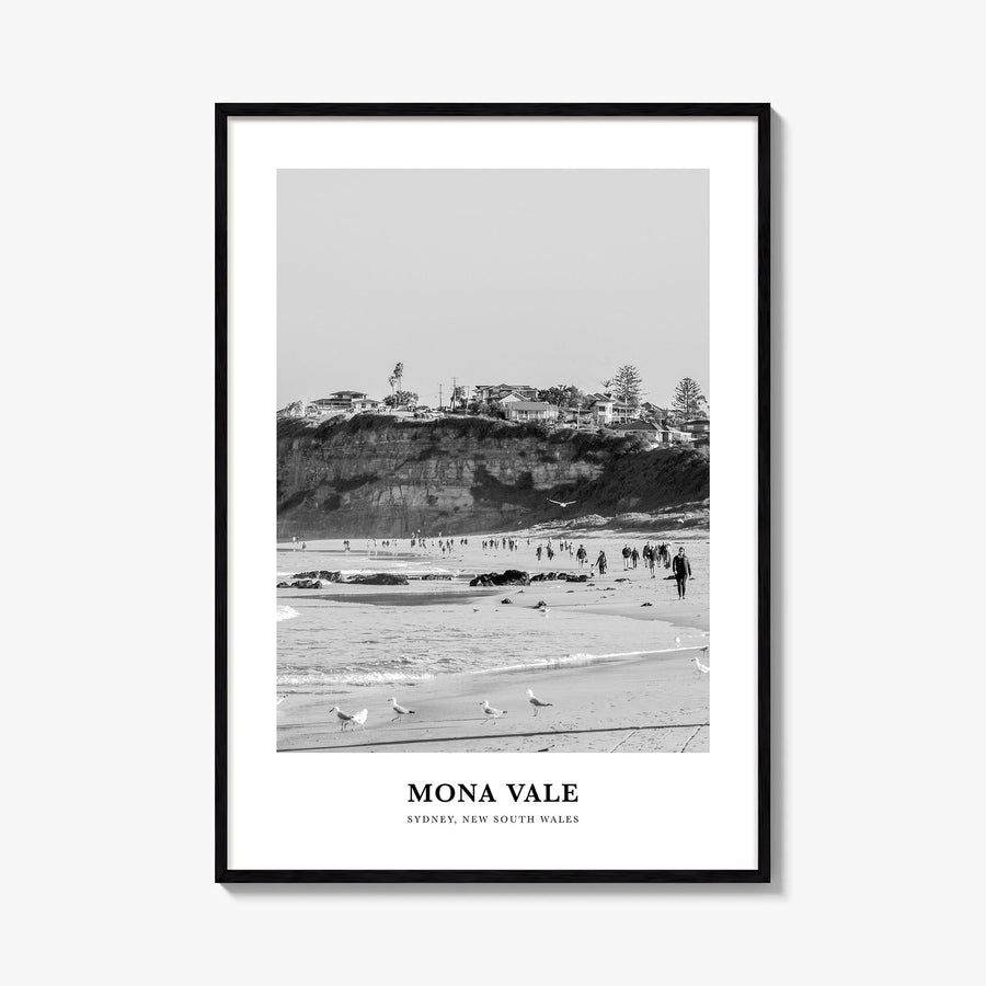 Mona Vale black & white classic poster of Australia – vertical wall art, unframed print shown in interior mockup