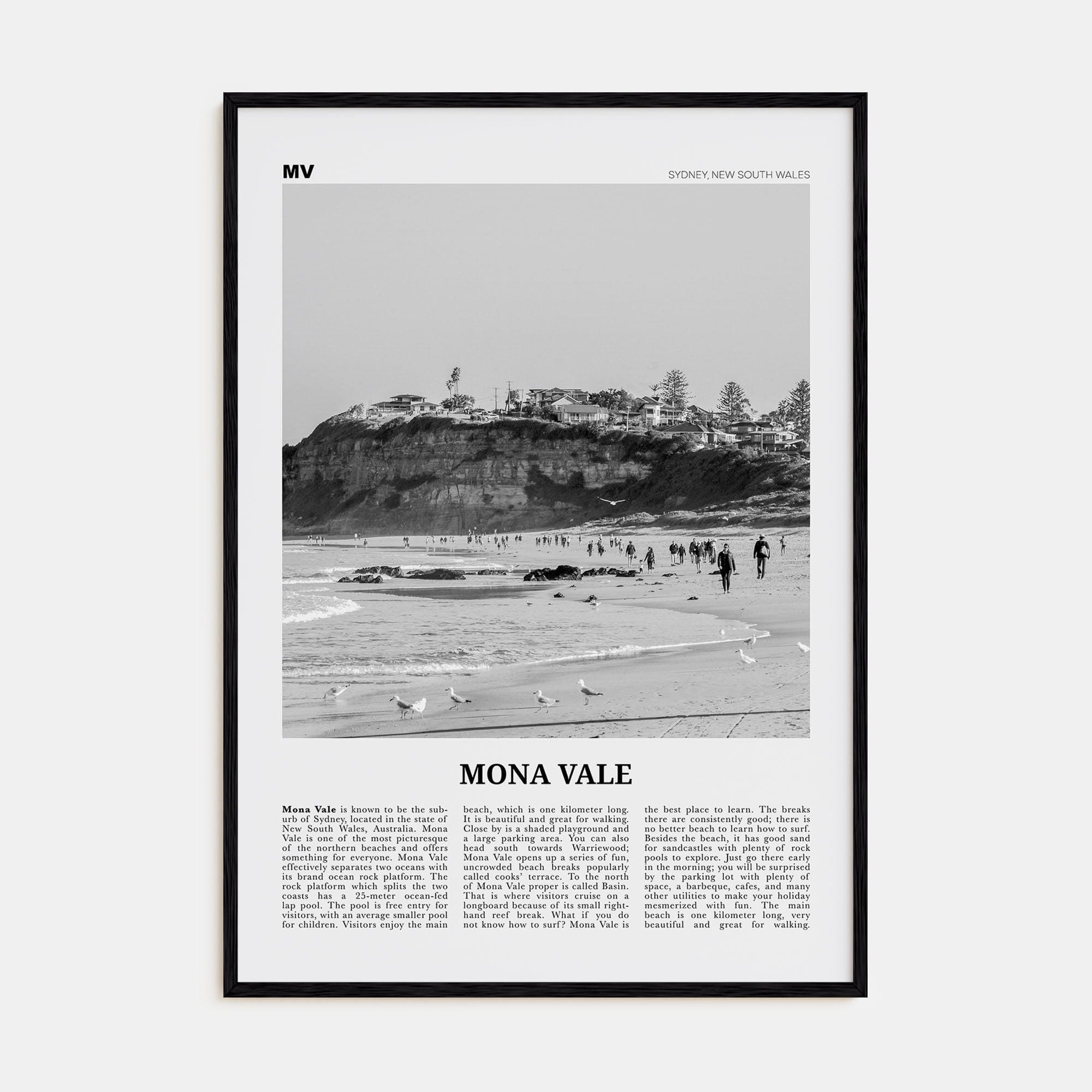 Mona Vale Poster Black Wood / 8x12 in Nbourhood Travel B&W Poster