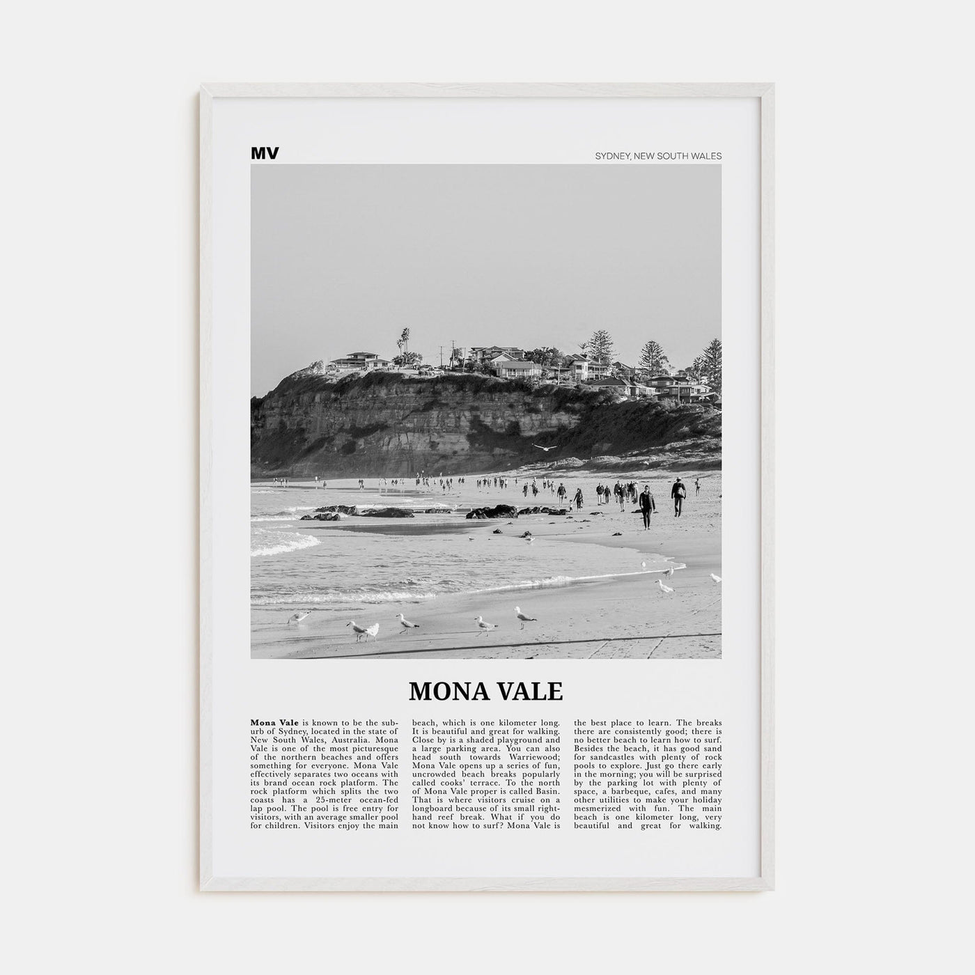 Mona Vale Poster White Wood / 8x12 in Nbourhood Travel B&W Poster