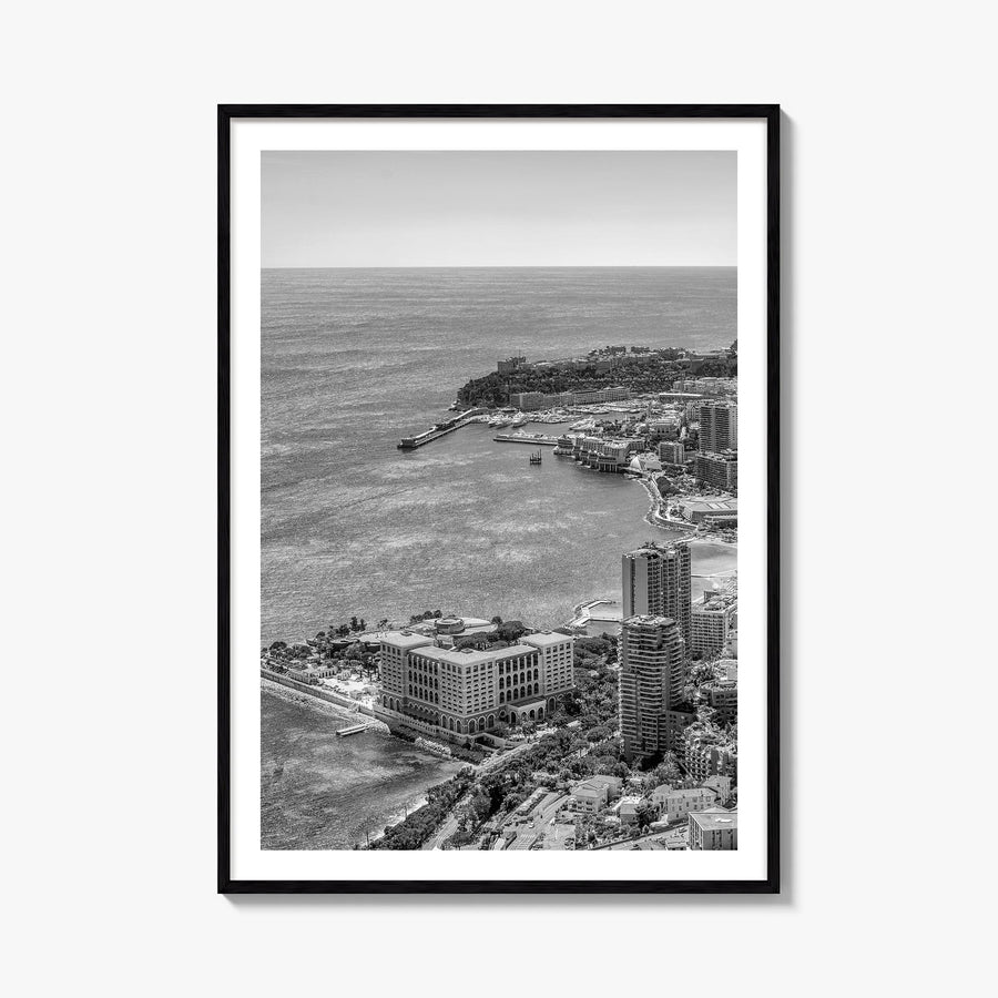Monaco black & white photo poster of Europe – vertical wall art, unframed print shown in interior mockup